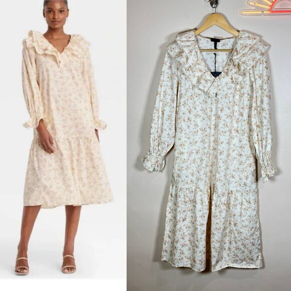Who What Wear Dresses & Skirts - NWT Womens Floral midi Dress 100% Cotton Ruffle Puff Sleeve Cottage Prairie S